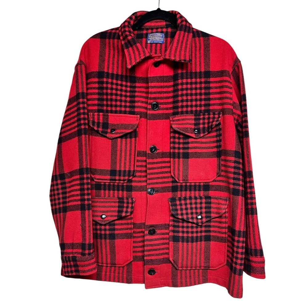 Pendleton Wool Mackinaw Cruiser Jacket Red Buffalo‎ Plaid Men’s Size Large